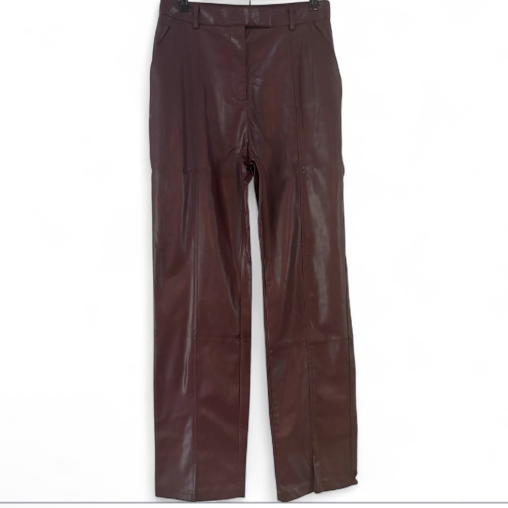 STEELE Burgundy Wine Straight Leg Pleather Pants NWT